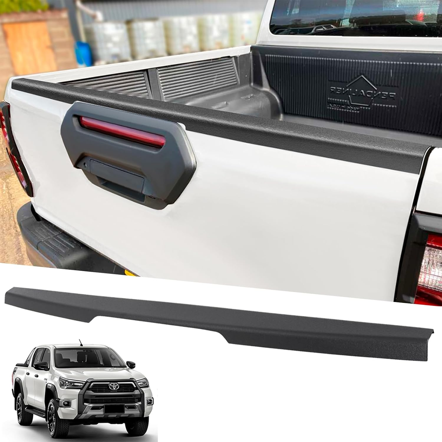 SUERAUTO4X4 Tailgate Protector Rail Guard Cap Cover for Toyota Hilux 2021-2025 N80 Facelift Accessories, Textured Matte Black Rear Tailgate Cap Cover Trim Car Exterior, 1PC image number 6