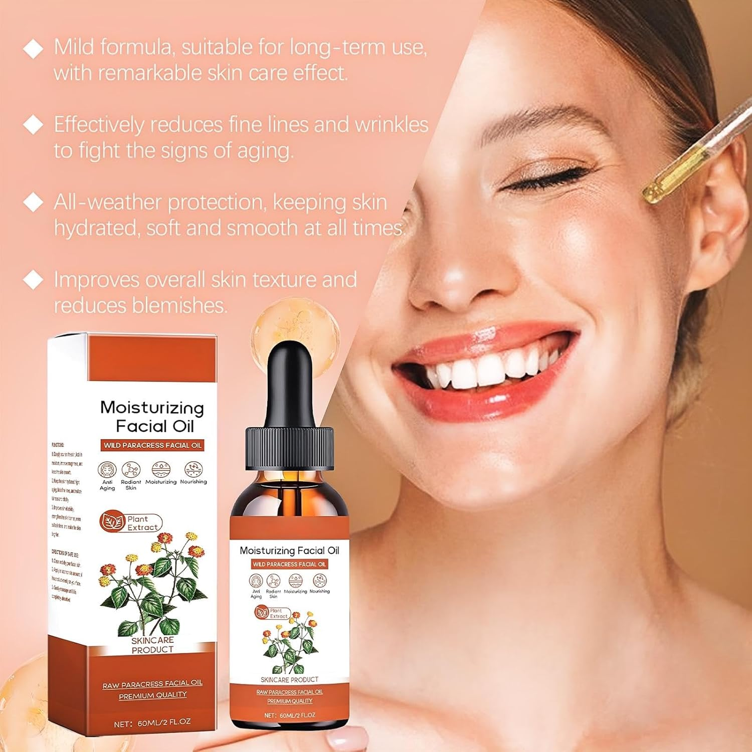 Facial Oil Moisturizer - 60ML Firming & Hydrating Face Oil for Women, Anti-Aging Facial Serum with Paracress Extract, Suitable for Dermaplaning, Skincare Oil for Fine Lines & Intense Hydration (1PCS) - 2Pcs image number 2