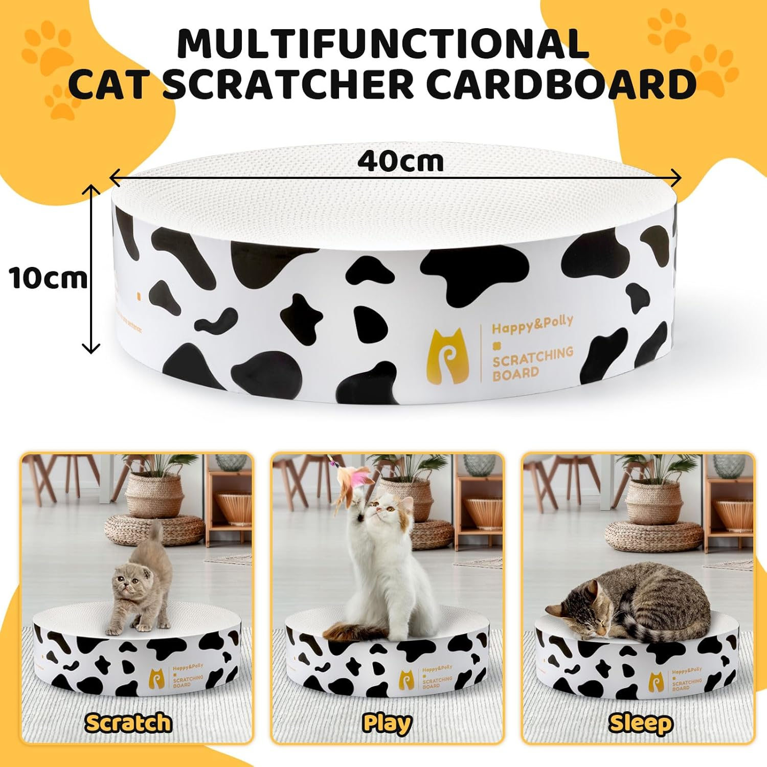 Happy&Polly round Cat Scratcher Cardboard Bed - Double-Sided Scratching Pad for Indoor Cats, Furniture Protector, Scratch Deterrent - White - Cat Scratcher Bed-Black image number 4