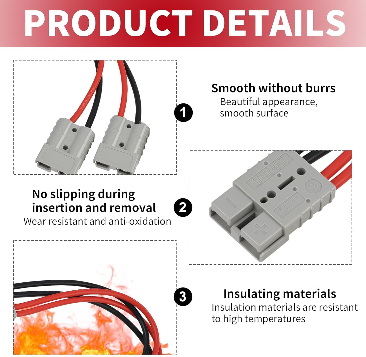 10AWG 50Amp SB50 Anderson Plug Connector, 600V 300Mm 1 to 2 Anderson Plug Connector Double Y Adapter, 6Mm Battery Cable for Car, RV, Truck, Trailer, Automotive Accessories Battery Extension Cable image number 3