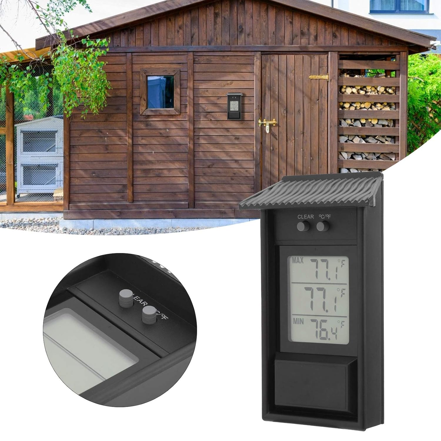 Ejoyous Digital Thermometer (-20-50℃) Durable ABS Material &plusmn;1℃ Accuracy ℃/℉ Switchable with Hook, for Wall Hanging, Fits Garden/Greenhouse image number 6