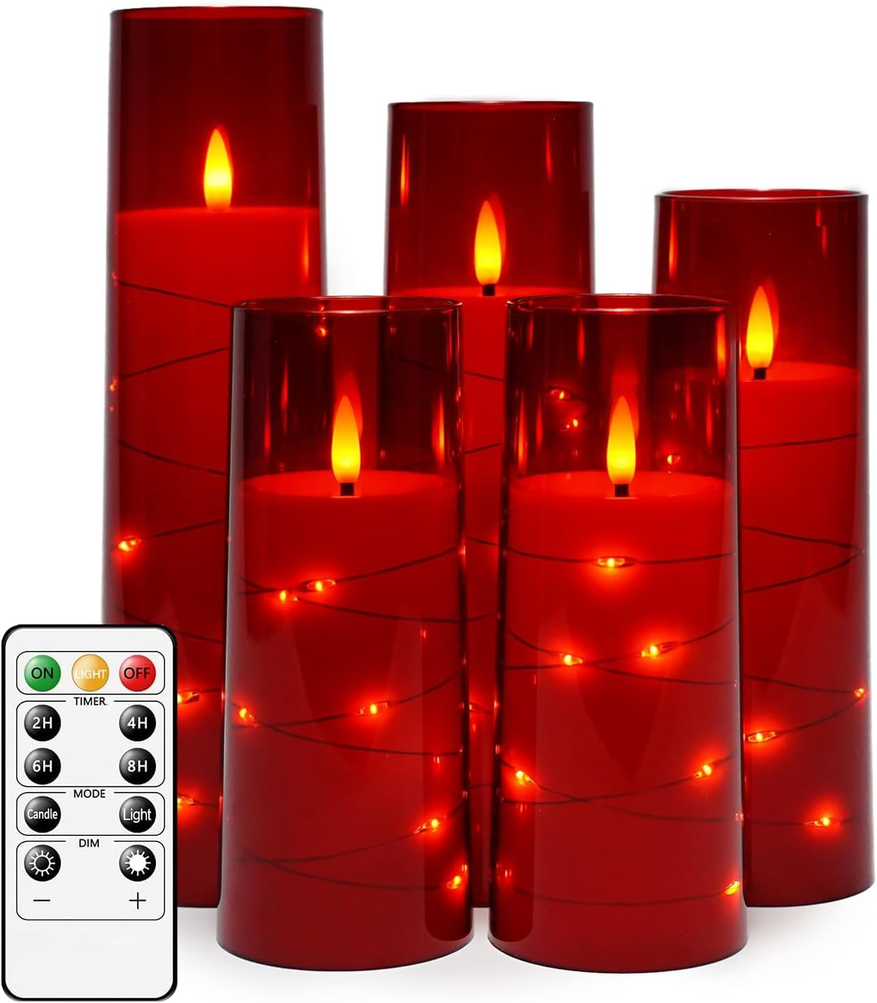 Flickering Flameless Candles: Built-In Star String Lights Unbreakable 3D Wick Acrylic Battery Operated LED Pillar Candles with Remote (White, 4" 5" 6")