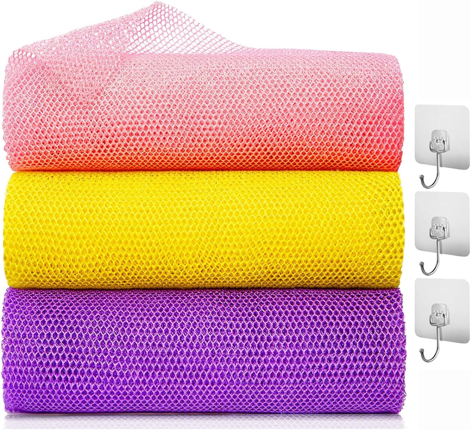 3 Pieces African Exfoliating Net, African Net Sponge Long Net Bath Sponge, Bath Sponge Nylon African Net Cloth Exfoliating Towel Body Scrubber Back Scrubber for Daily Use