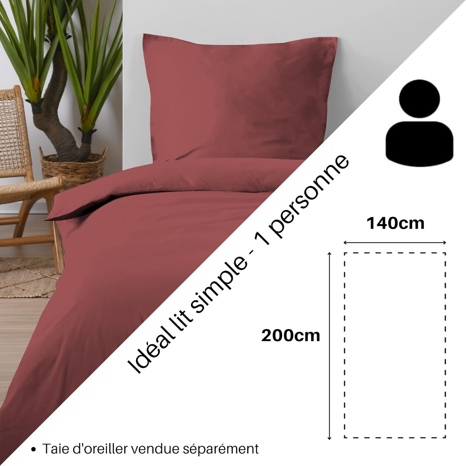 Lovely Casa - Duvet Cover - Size 140 X 200 Cm - 100% Cotton Certified According to Oeko-Tex - Grenache Colour - Eden Model - Bed Linen for Home - Soft and Comfortable - Ideal for Single Bed - Unisex image number 1
