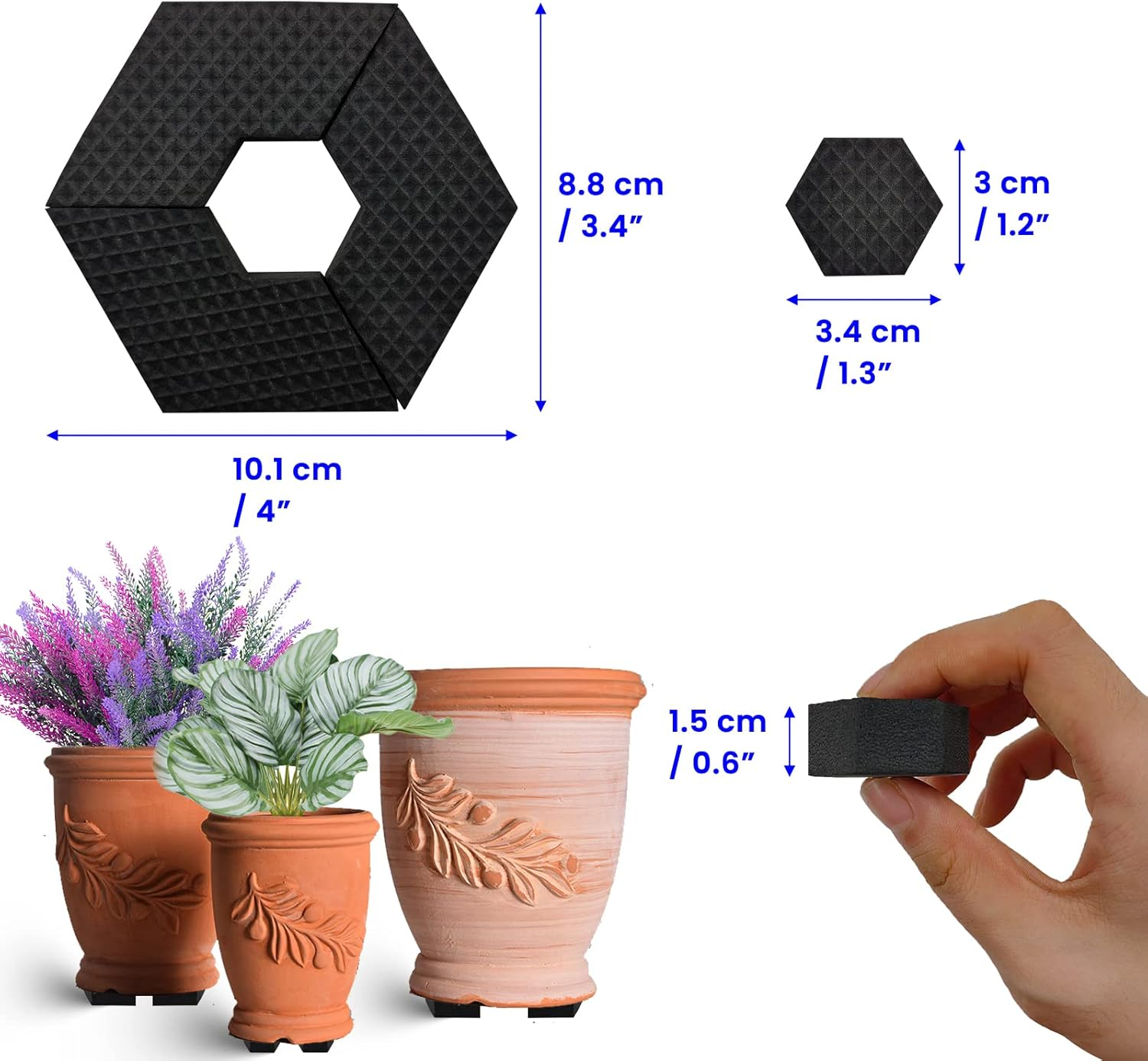 SNAILGARDEN 40Pcs Invisible Pot Feet, Composable Hexagon Flower Pot Feet Risers for Muti-Styles Pots, Nonslip Gardening Pot Feet Pads for Indoor Outdoor Planters Garden Plant Pots Flowers image number 6