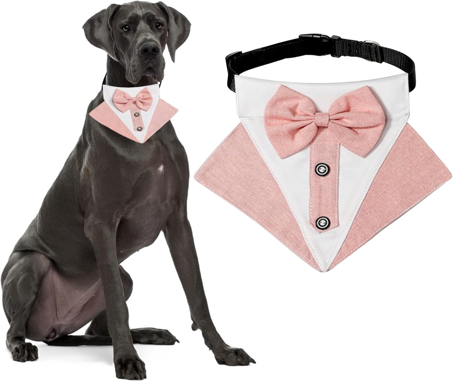 HACRAHO Formal Dog Tuxedo Bandana, 1 Piece Wedding Collar with Bowtie, Adjustable Formal Tux for Large Dogs, Pink image number 2