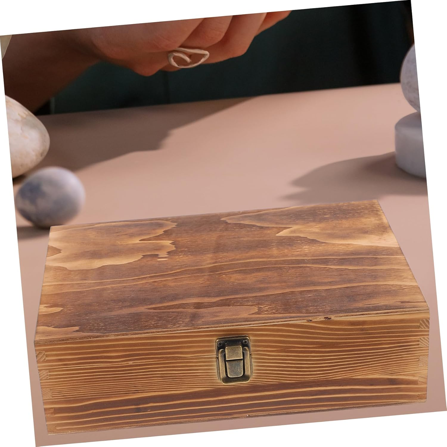 Small Wooden Jewelry Box Lid, Multi-Functional Decorative Keepsake Storage Container, Burnt Wood Finish, Compact Wood Trinket Organizer for Home And image number 3