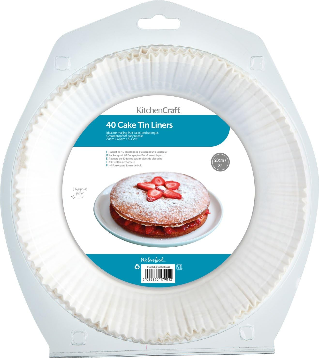 Kitchencraft Cake Tin Liners 8 Inch Round, Non Stick, Ideal for Fruit Cakes and Sponges, 20 Cm, Pack of 40 Liners, White