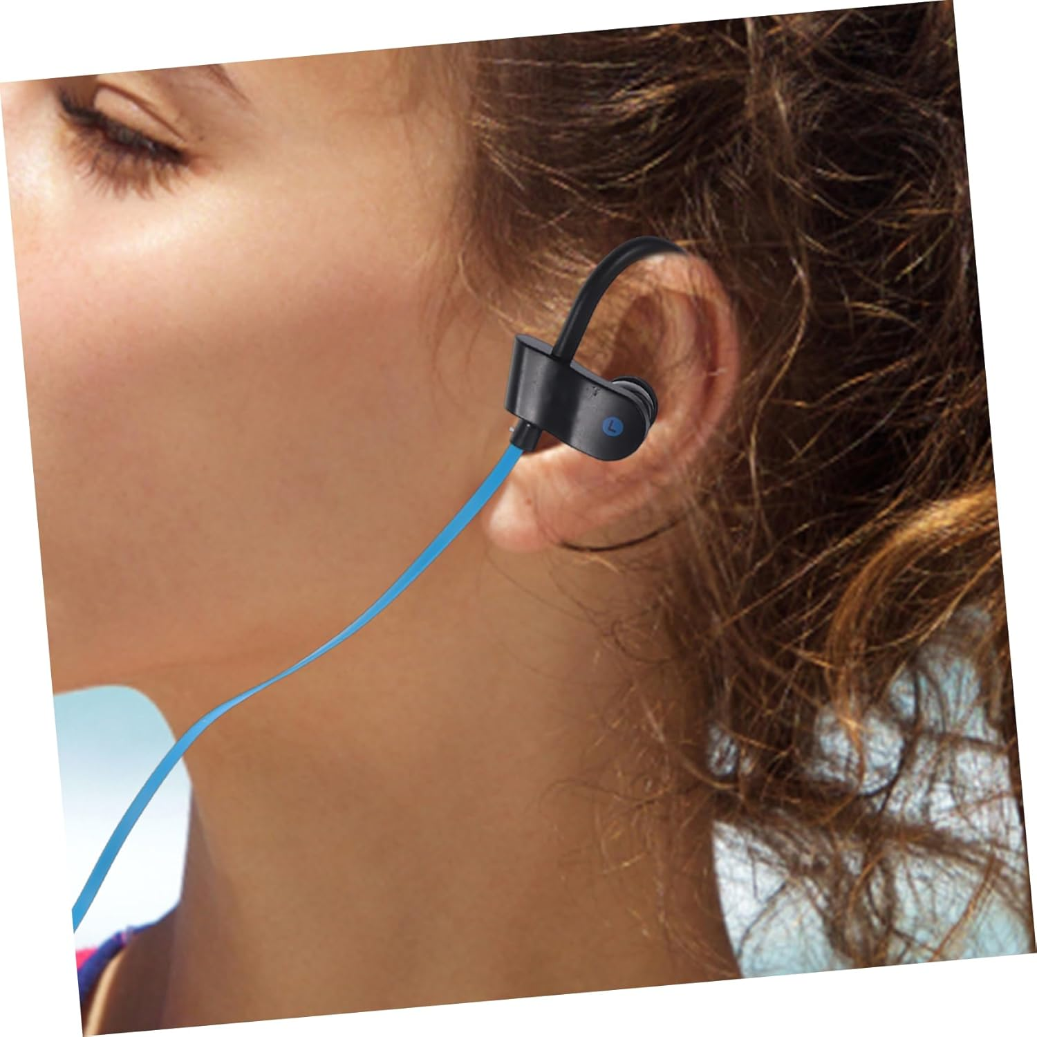 SEWACC Wired Ear Hook Earphones with Microphone, Stereo Headset for Sports and Running, Universal Compatibility, Secure Fit, Black and Navy image number 1