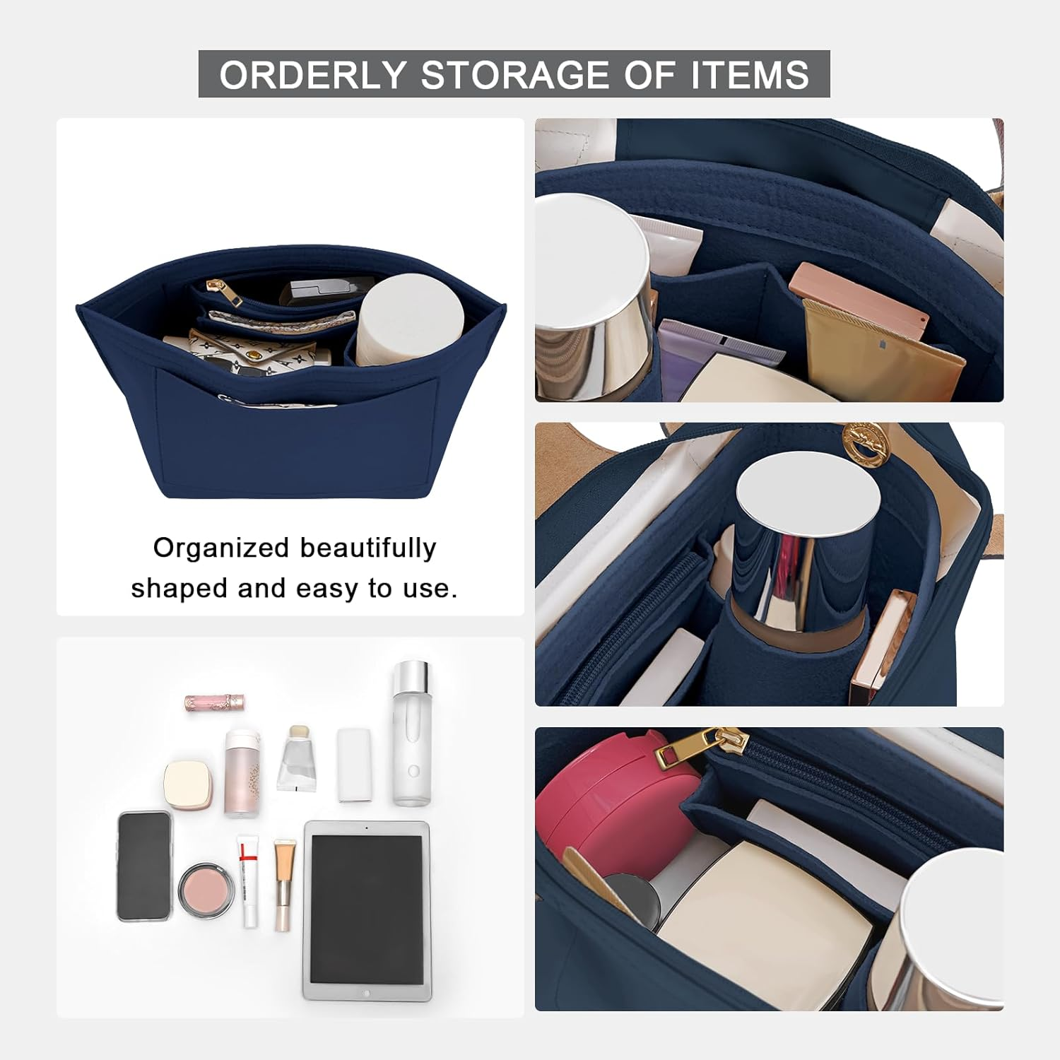 Felt Purse Organiser Insert for Longchamp Le Pliage (Dark Blue, M) image number 3