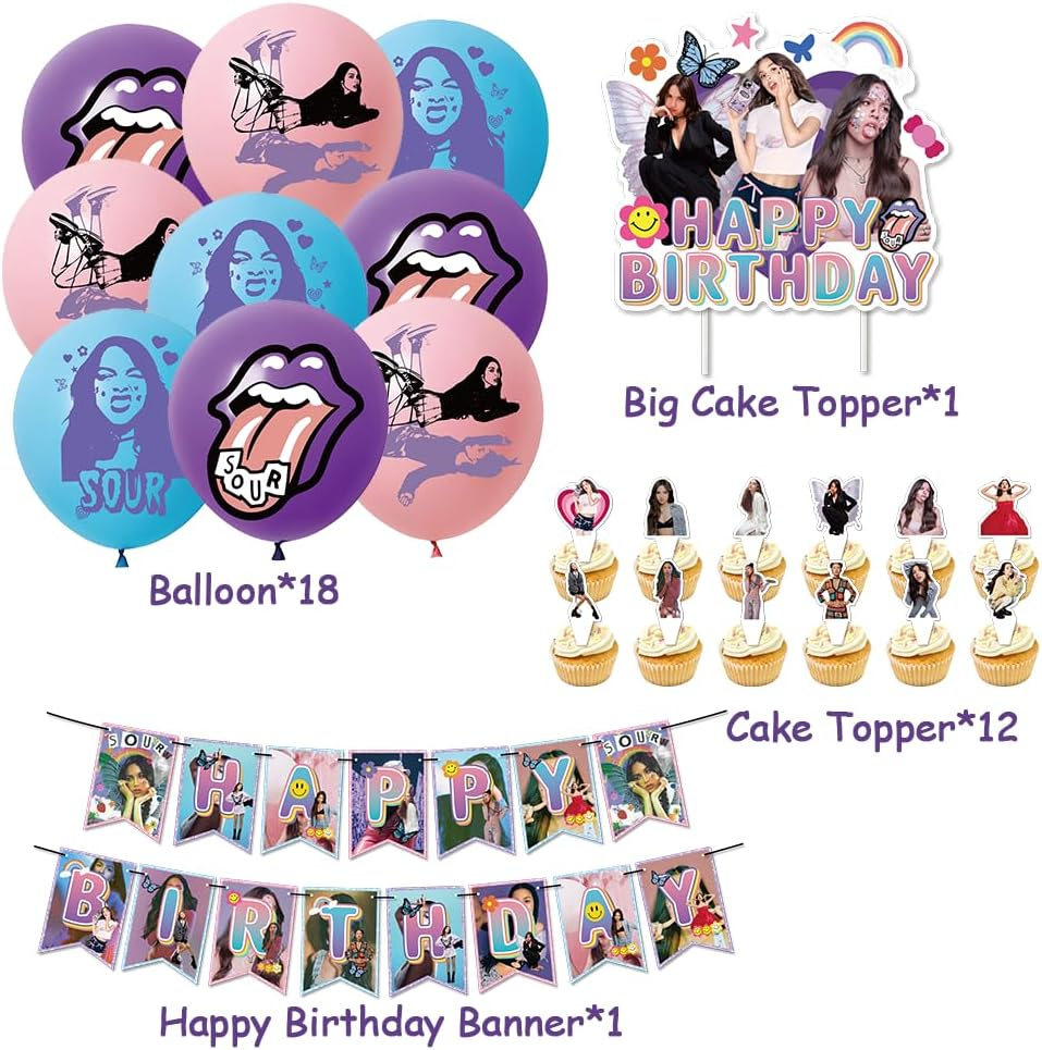 32PCS Olivia Party Balloons Decorations Set,Olivia Singer Birthday Party Supplies,King Banner,Kids Animals Party Decorations Olivia Theme Cake Toppers for Baby Shower, Kids Birthday Party