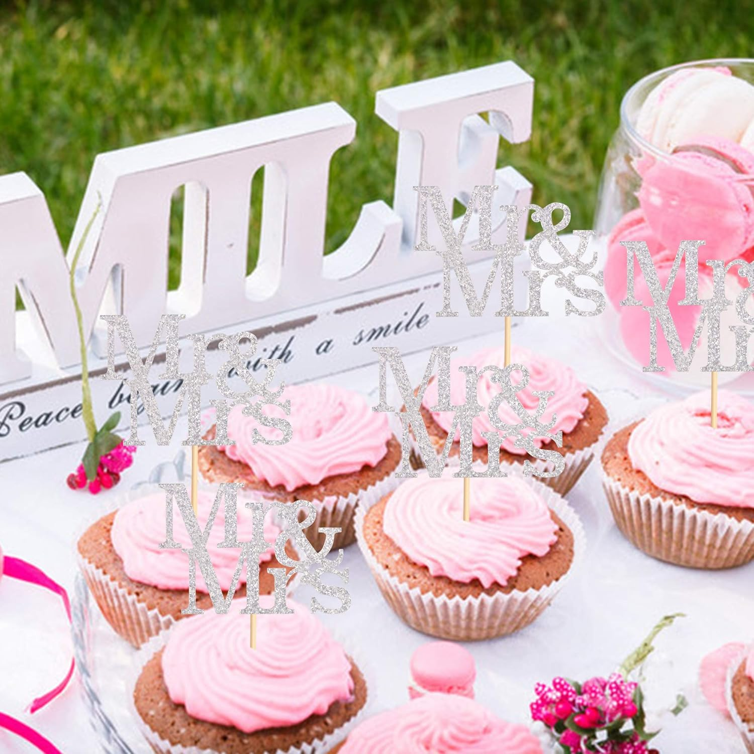 48PCS Sliver Mr & Mrs Cupcake Toppers Wedding Propose Cucpake Picks Bridal Baby Shower Party Decoration Supplies image number 4
