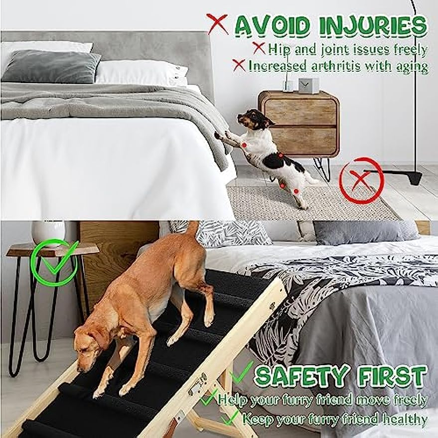 Dog Ramp Portable Folding, 80Cm Long Dog Stairs Pet Ramp 5 Adjustable 10" to 19" Non-Slip Truck Car Ramp Stairs Step Ladder for Pet Car Bed Couch Sofa (Black)