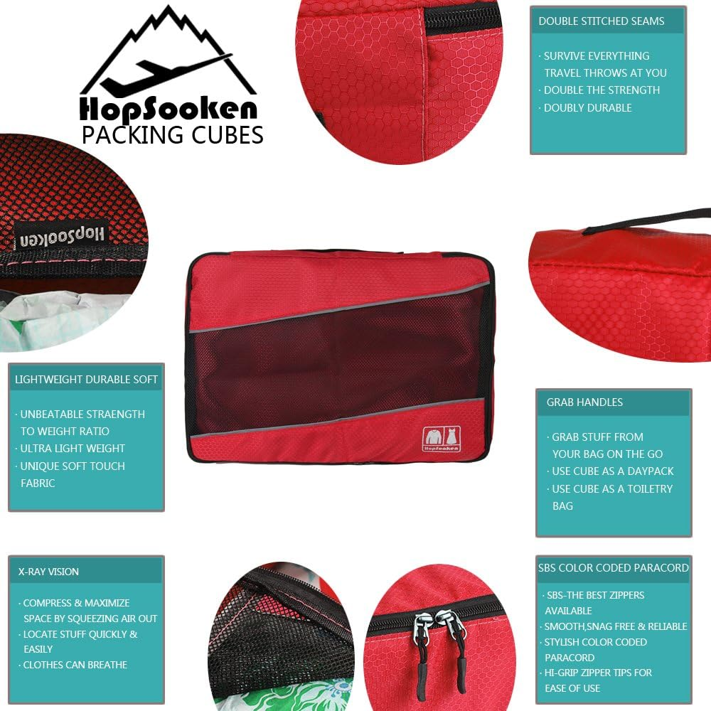 Hopsooken 5 Set Packing Cubes for Travel Large Suitcase Luggage Organizer Bags Travel Accessories Vacation 4 Cubes 1 Laundry Pouch Bag, Red, Large image number 1