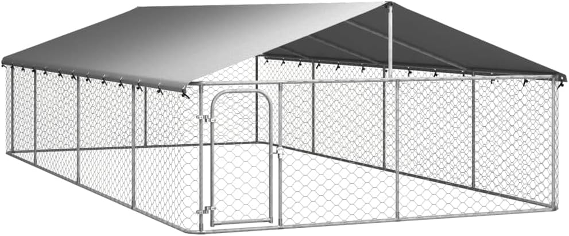 Vidaxl Galvanized Steel Outdoor Dog Kennel with UV Protected Roof and Lockable Latch System - Silver, Large Exercise Space (600X300X150 Cm) image number 4