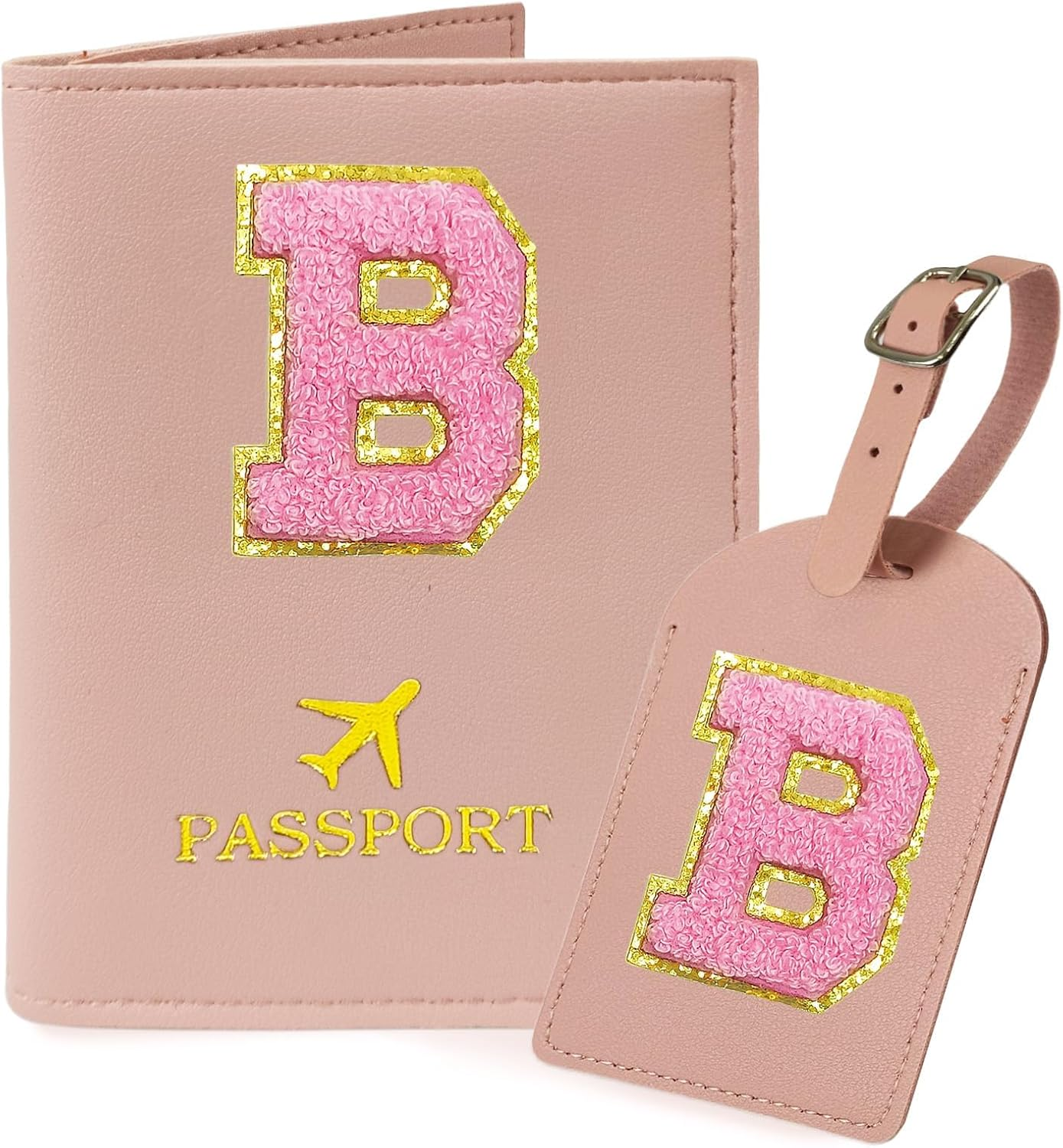 COSHAYSOO Initial Passport Cover and Luggage Tag Set for Women, Teal, L