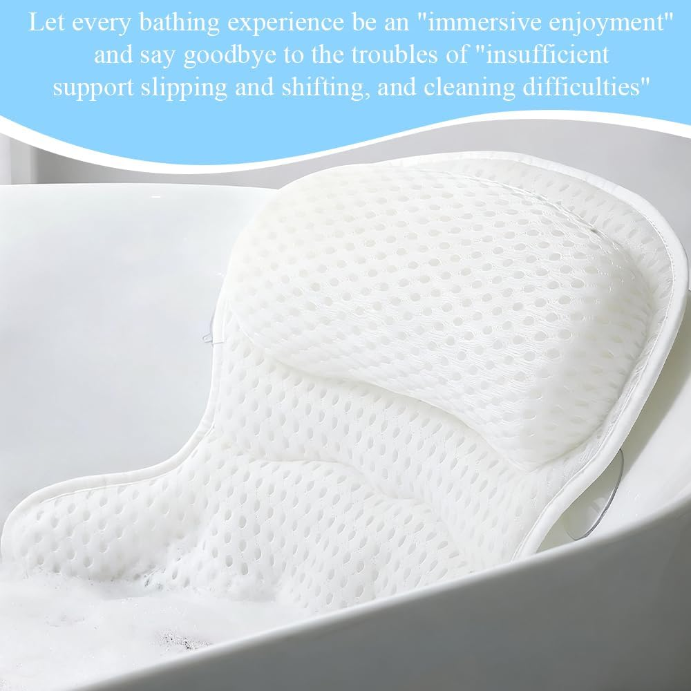 Bathtub Cushion,With Non-Slip Suction Cups,Machine Washable 4D Bath Pillow,Back Support Bath Pillow,Relaxing SPA Accessories,For Relieve Head,Shoulder,Neck Fatigue