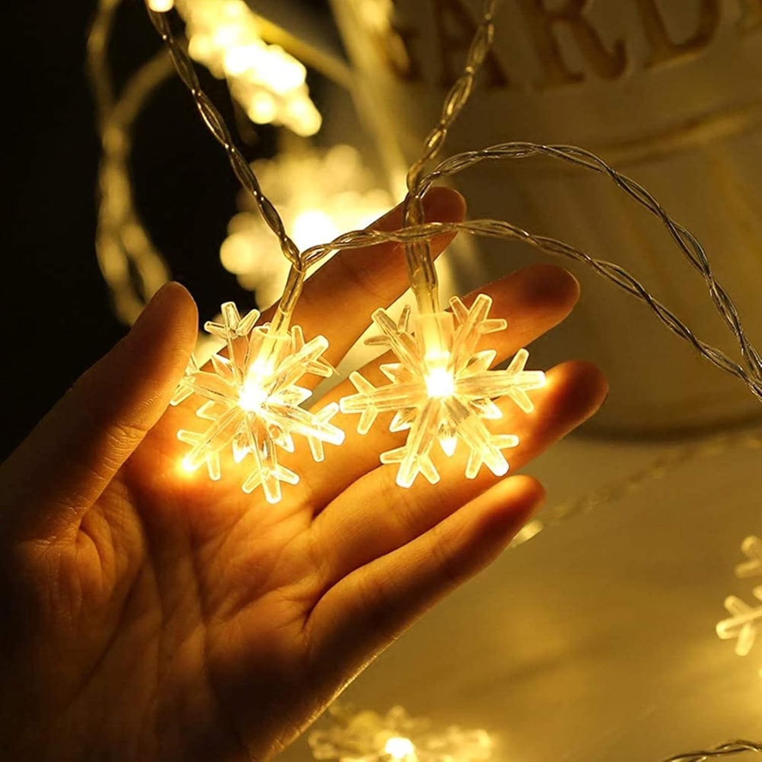 MILEXING Christmas Lights, Snowflake String Lights 19.6 Ft 40 LED Fairy Lights Battery Operated Waterproof for Xmas Garden Patio Bedroom Party Decor Indoor Outdoor Celebration Lighting (Warm Color)