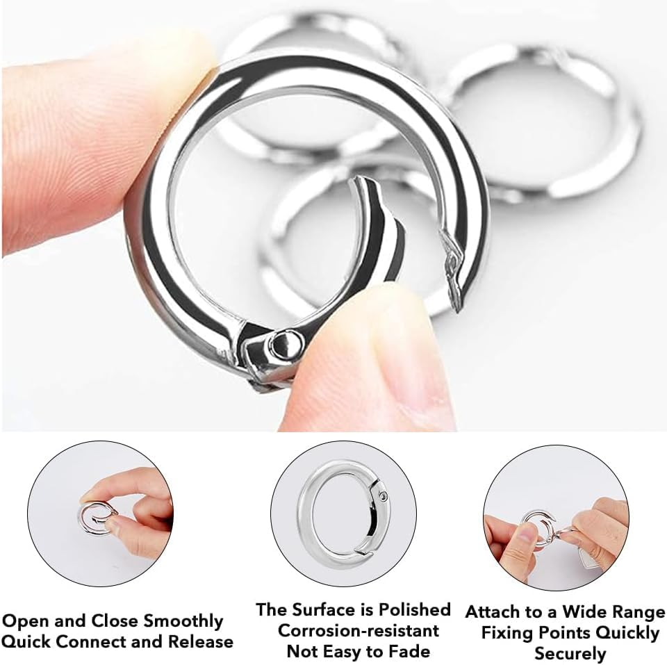 30Pcs Metal Spring O Rings round Carabiner Keyring, Betterjonny 28Mm Spring Keyrings Buckle Snap Clip Trigger for Keychain Bags Purse Craft DIY Accessories(3 Colors) image number 6