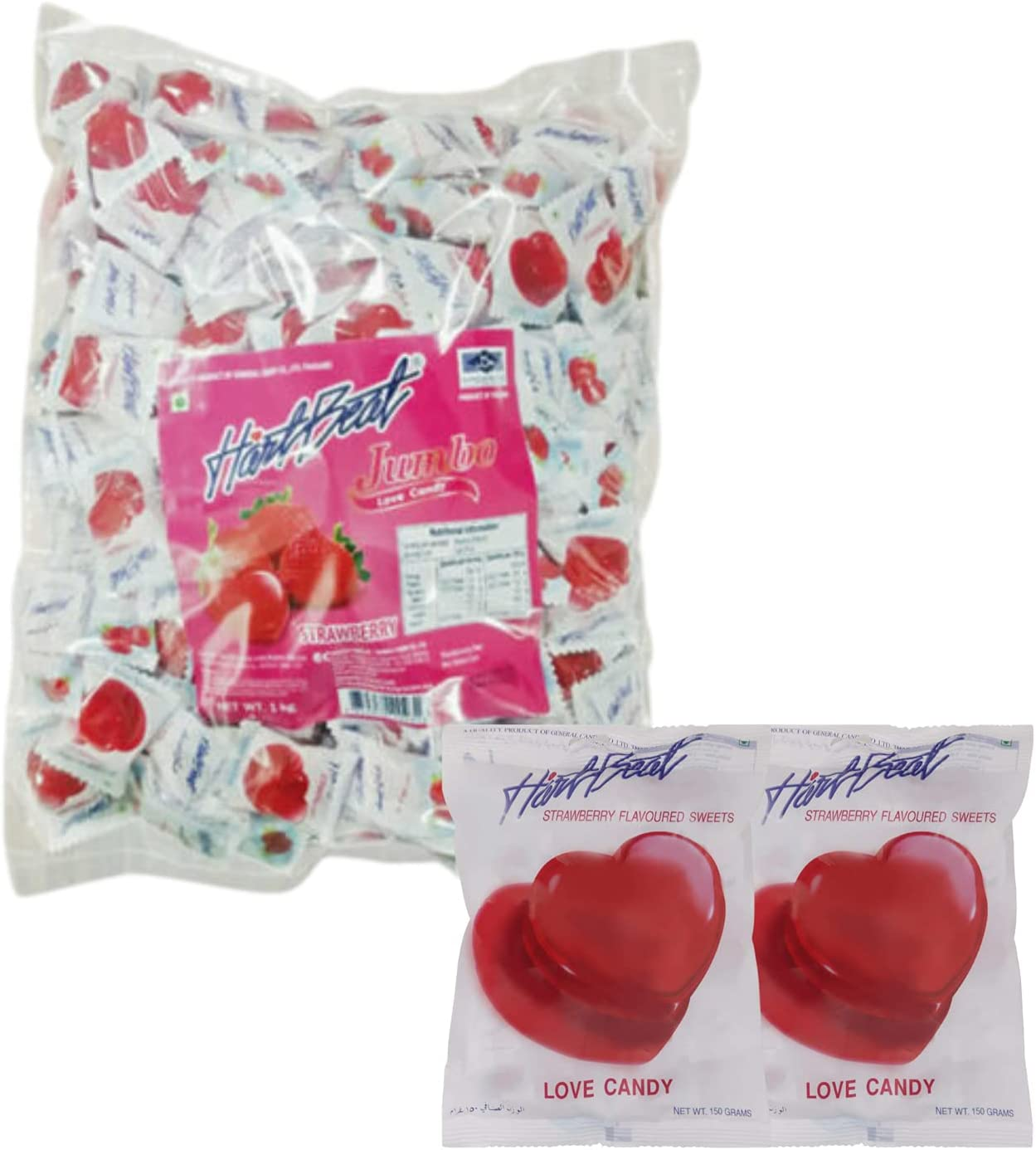 Heart Beat Jumbo Love Candy Strawberry Flavour 6G Each - Bulk Value Pack 166 Piece Pack (1Kg)