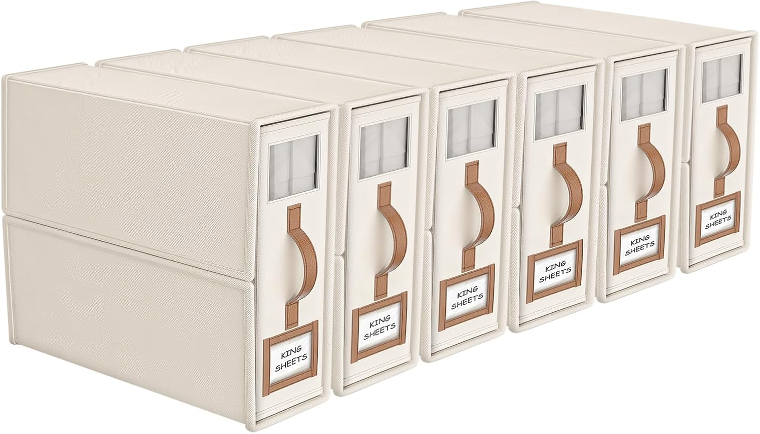 Bigponpon 6 Pack Bed Sheets Organizers and Storage (King Size),Foldable Sheet Organizer with Handle for Linen Closet,Bedding Organizer Storage for Sheets, Duvet Cover (Beige) image number 3