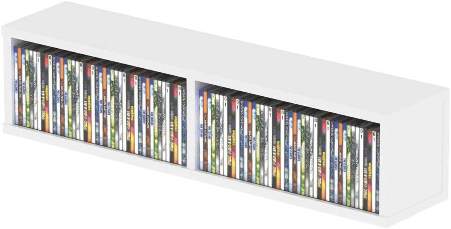 Glorious White 90 CD Rack - Metal, Tiered Shelf, Wall Mount, 170Cm X 79.5Cm X 8.13Cm, Blanc(He), Holds 90 Cds, 1.8 Lbs per Shelf, CD Storage image number 1