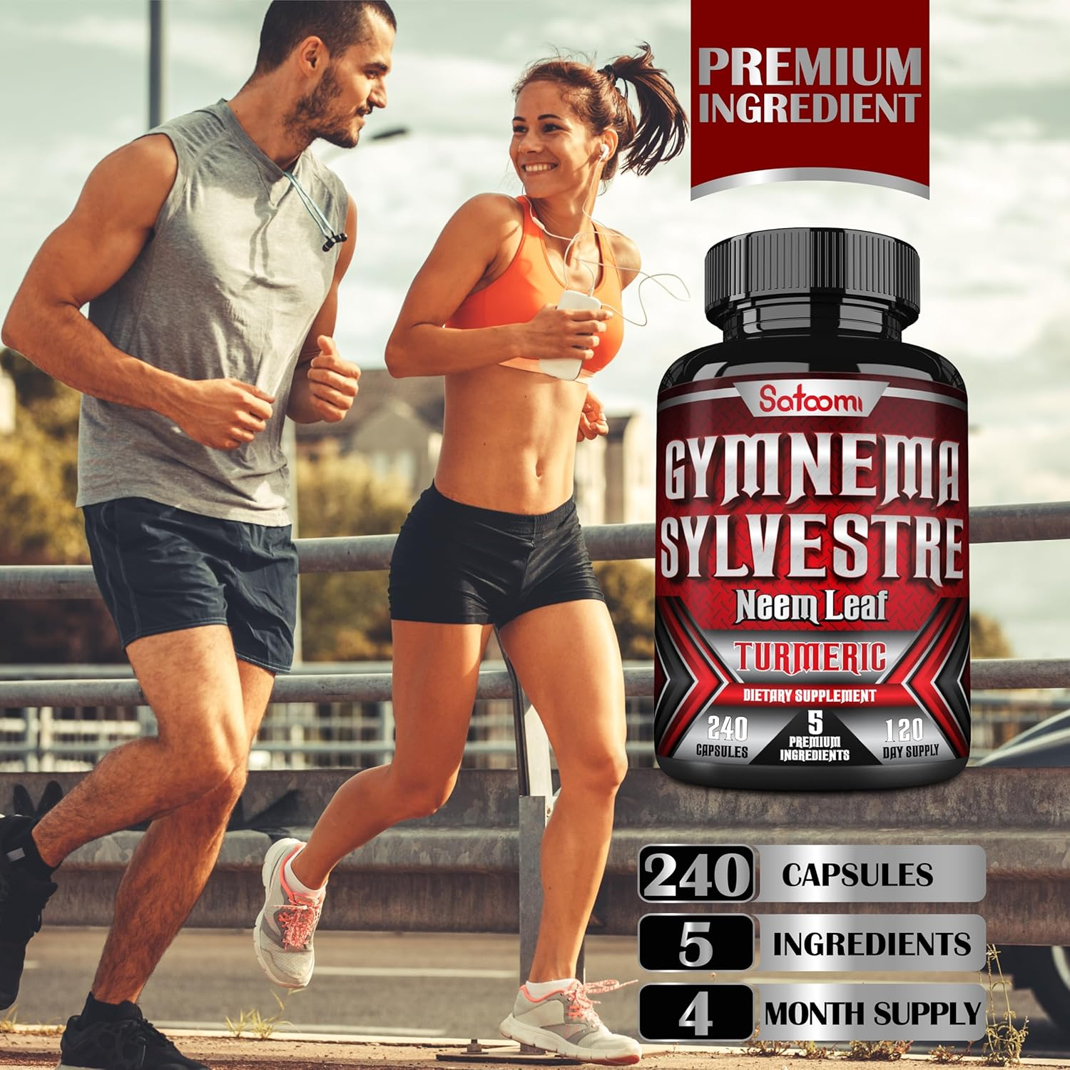 SATOOMI Gymnema Sylvestre Extract Capsules - with Turmeric, Neem Leaf & Black Pepper - 240 Vegan Caps for 4 Months - Non-Gmo, Gluten Free image number 6