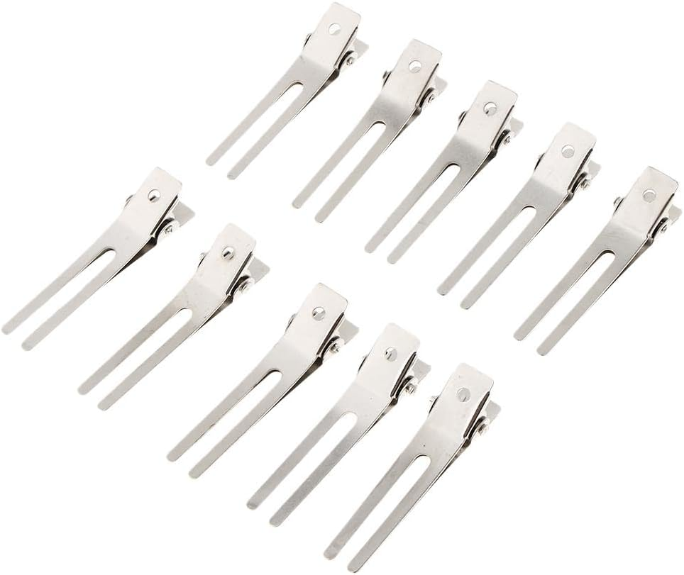 Baoblaze 10Pcs Women Girls Blank Silver Double Prong Metal Alligator Clips DIY Hair Bows Slides Makings 4.5 Cm