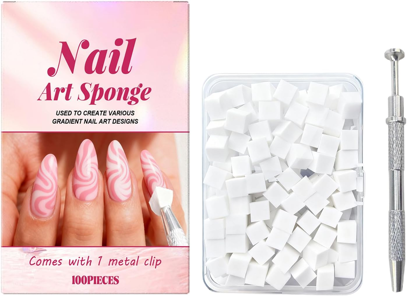 Nail Sponges for Art - Soft Square Beauty Tools with Grabbing Pen - Small Nail Sponge | for Foot Spa Grooming Party Summer Winter Holiday Wedding Bridal image number 4