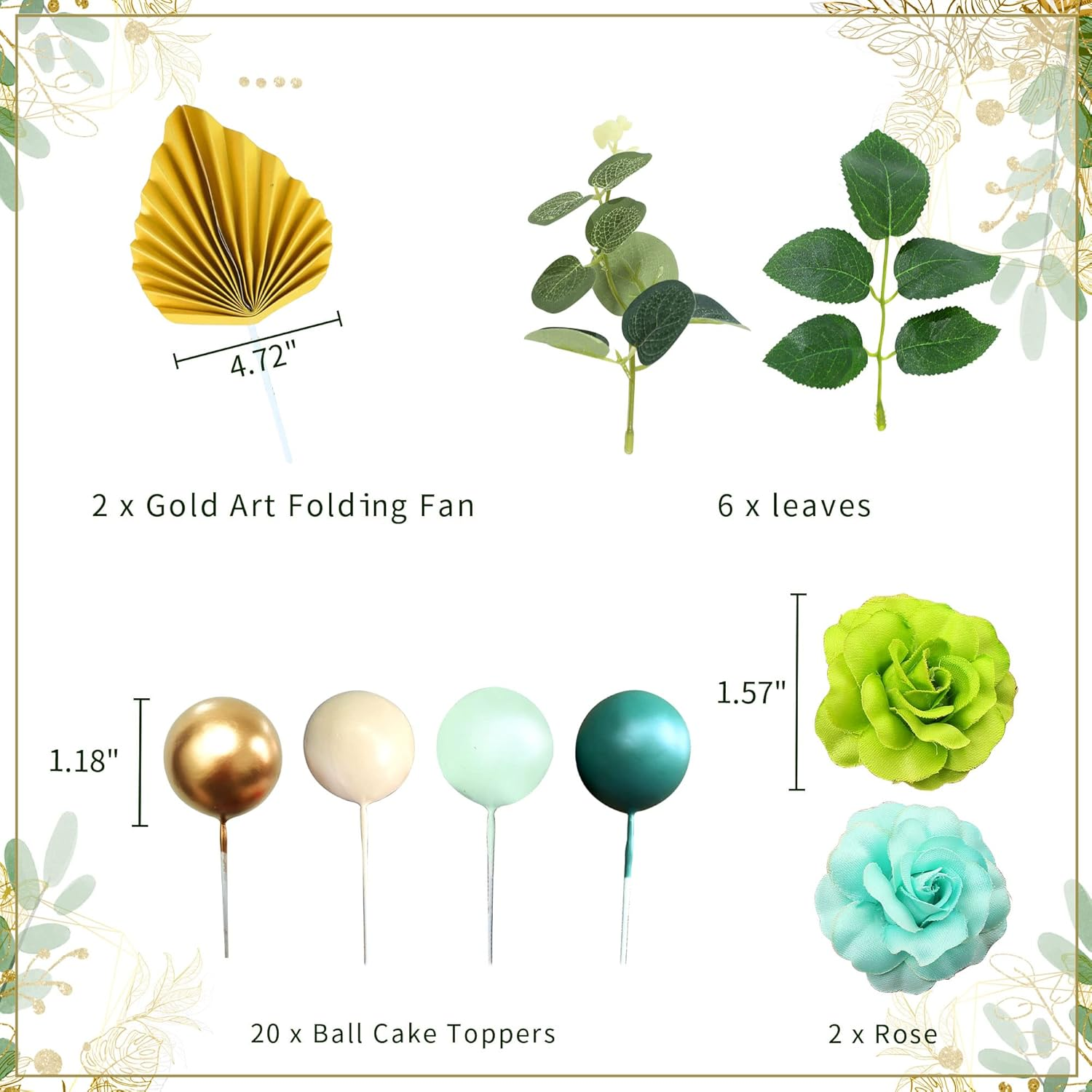 Jevenis Green Ball Cake Decoration Rose Cake Decoration Palm Leaves Cake Decoration Flower Cake Decorations Baby Shower Cake Decoration Wedding Cake Decoration - Green1 image number 5