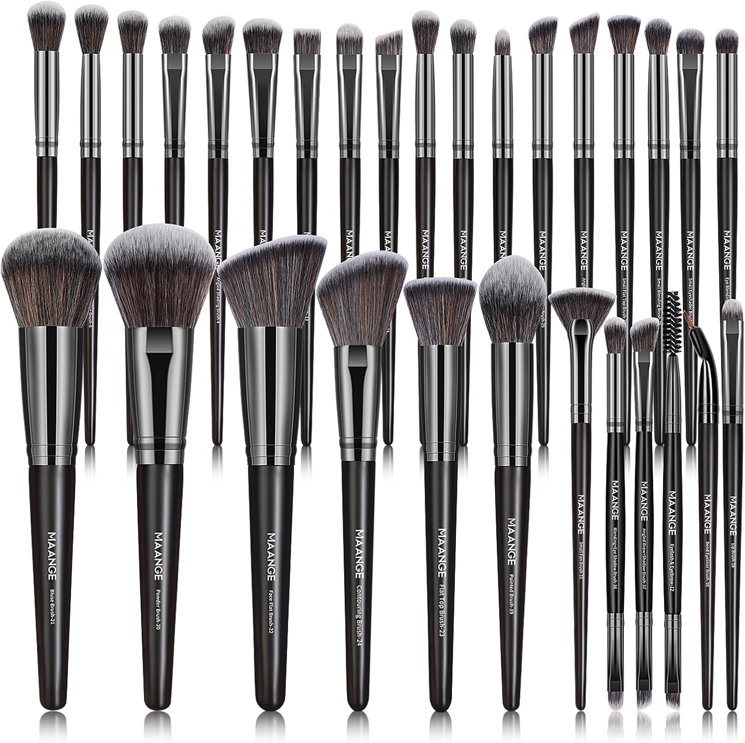 MAANGE Makeup Brushes, 30 Pcs Professional Makeup Brushes Set Premium Synthetic Face Foundation Powder Brush Kit Travel Makeup Brushes (Black) image number 2