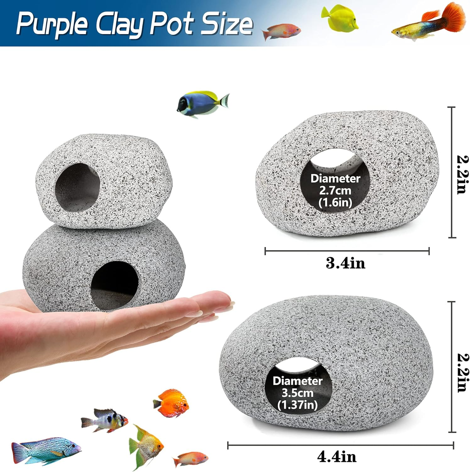 Aquarium Decorations Cave Fish Tank Accessories Rock Decor for Shrimp Cichlid Hiding Breeding Small Fish Bowl Hide Decoration Betta Toys Hideout Stones House（2Pcs） image number 4