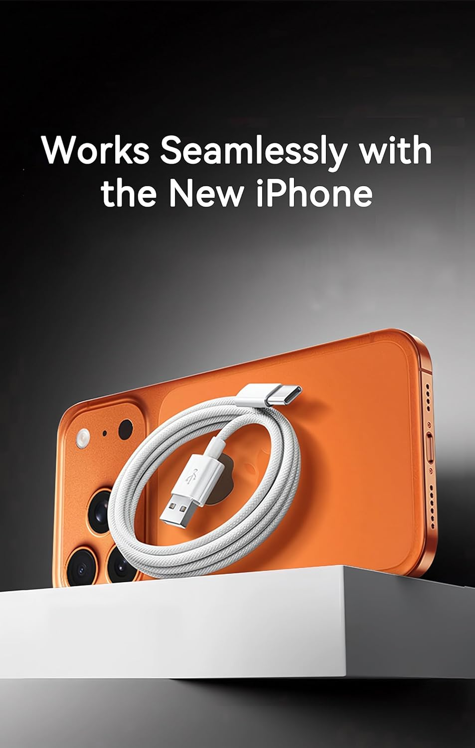 [1.5M 2Pack] Woven USB Charger to USB C Cable, Mfi Certified USB-A to Type C Cord Fast Charging for Apple Carplay Iphone 17 Pro Max/16/15, Ipad Air M2, Airpods Pro 2Nd, Samsung Galaxy S25, White image number 5