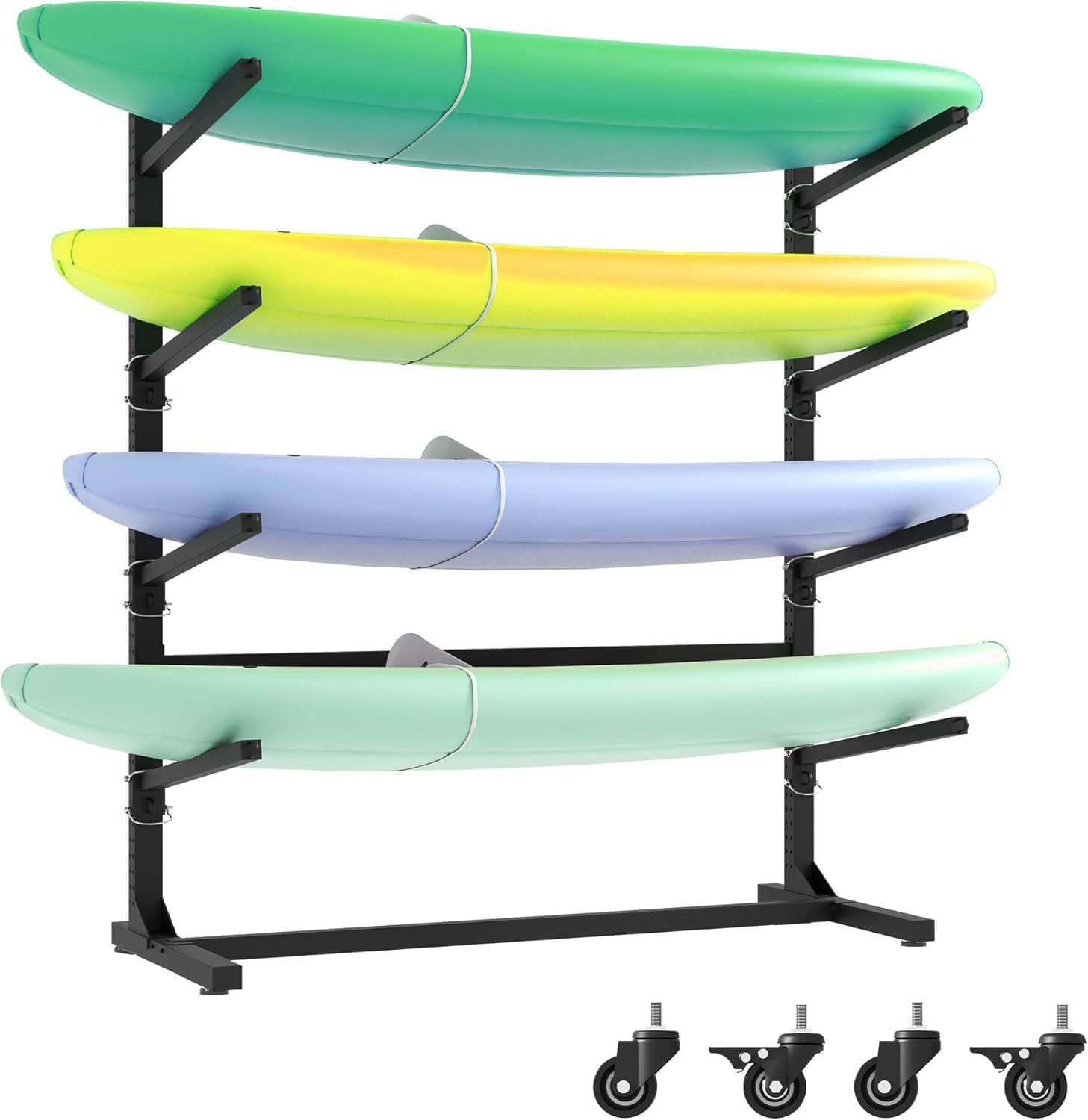 Kayak Storage Rack, Heavy Duty Kayak Stand Canoe Rack with Wheels, Freestanding Kayak Holder Stand for Kayaks, Canoes, Surfboard, Paddleboard Storage (4 Tier) image number 4