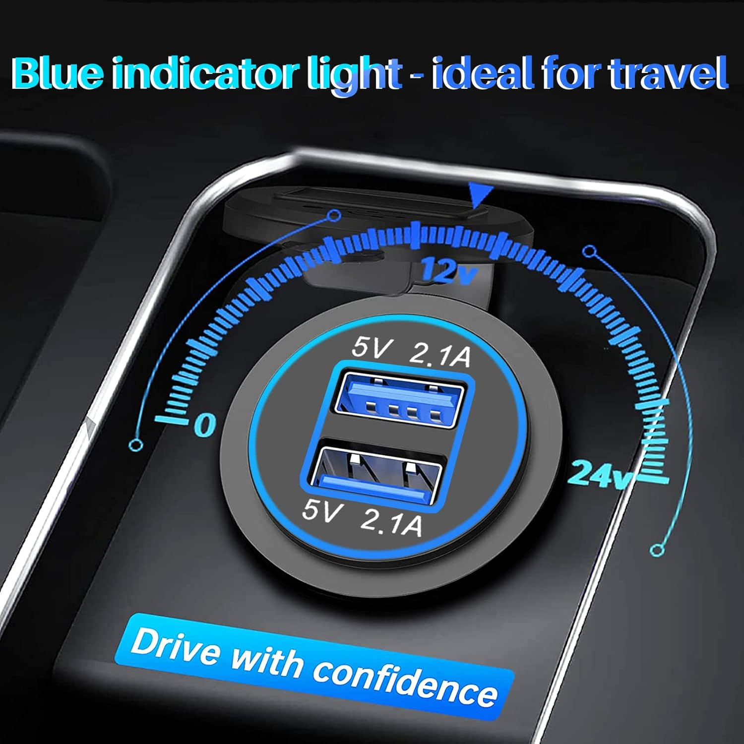 5V 4.2A Dual 2USB Charger Socket Adapter Power Outlet for 12V 24V Car Motorcycle(Blue) image number 3