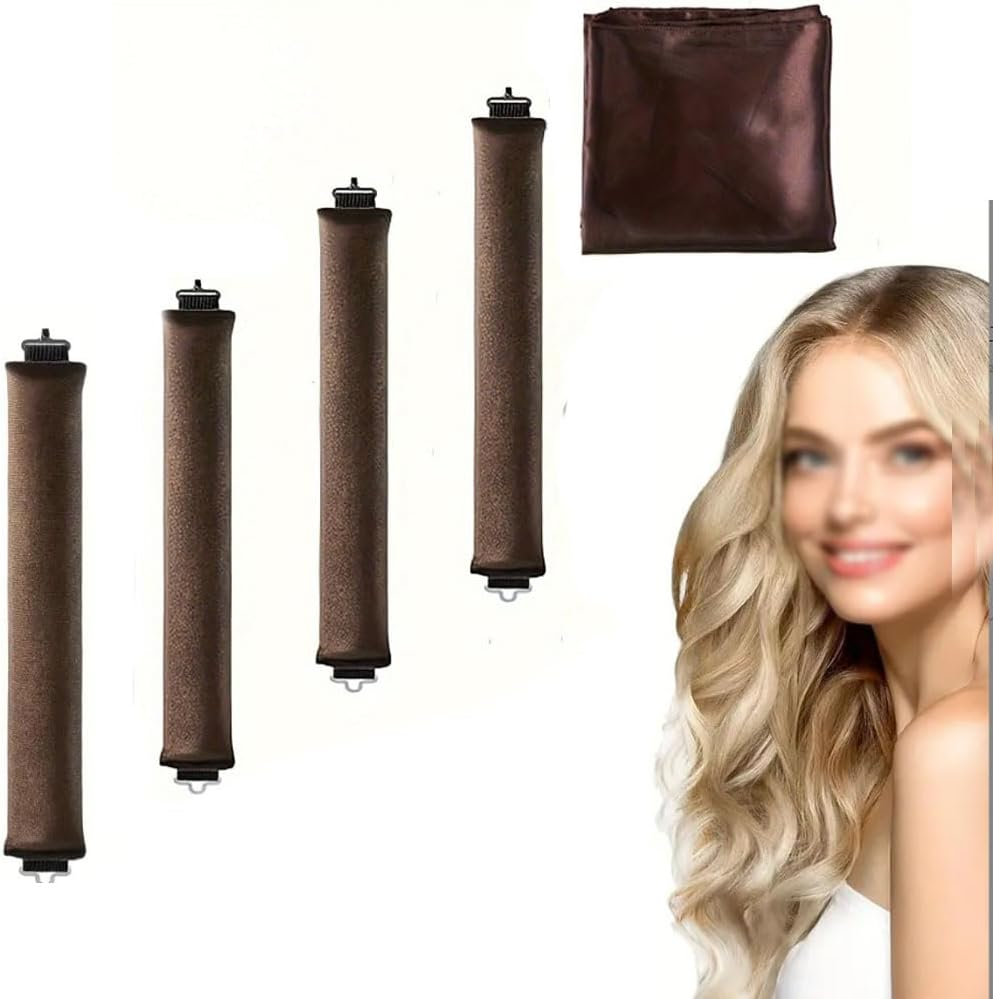 Armastuse Hair Curler,4 Pcs Heatless Curls Overnight Blowout Rods Rods with Silk Scarf, Soft Velvet Material for Women Girls Long Hair,Hair Curlers No Heat for All Hairs Types(Brown)