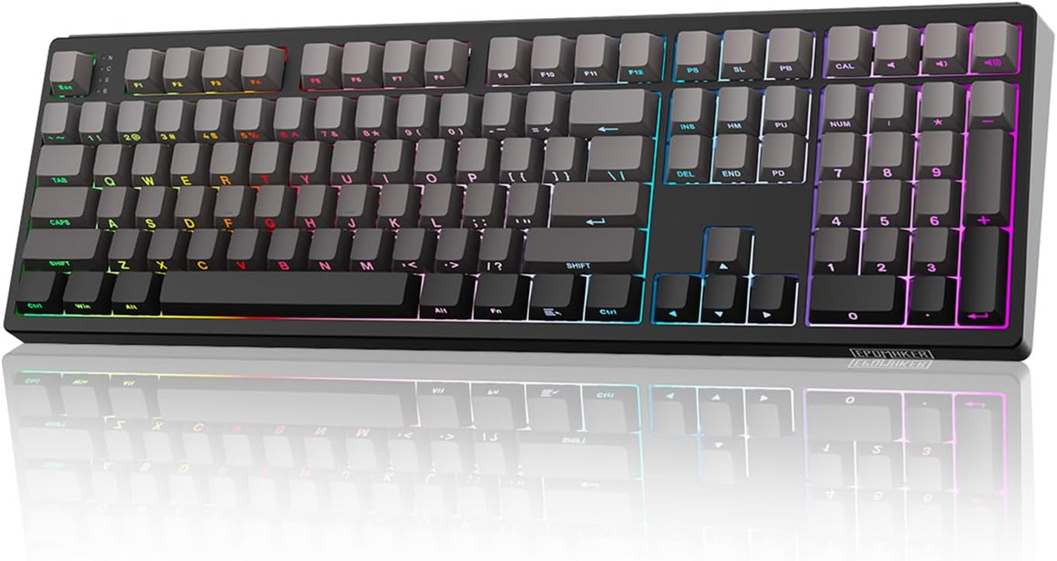 Mechlands EPOMAKER TH108 Full Size Mechanical Keyboard, 108 Keys Wireless Gaming Keyboard, 8000Mah Battery, Creamy Gasket, Hot Swap, Custom Driver, RGB Backlights (Black, Creamy Jade Switch)