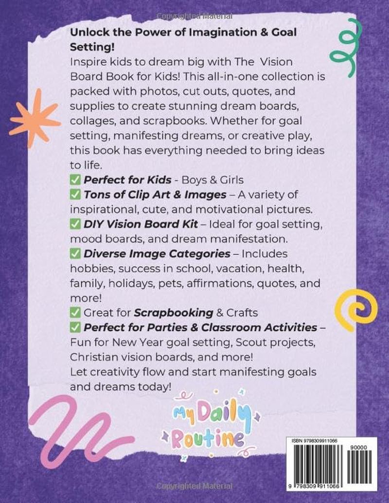 Vision Board Book for Kids: Magazines, Clip Art, Cut Outs, Stickers & Supplies for Boys & Girls to Manifest Goals & Dreams with DIY Dream Boards & Collages