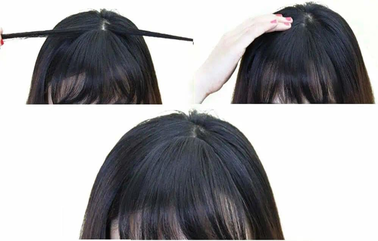 Clip-In Synthetic Fringe Bangs - Pre-Styled Flat Bangs Extension with Easy Snap Clips, Heat Safe & Dyeable for Instant Makeover (Brown) image number 3