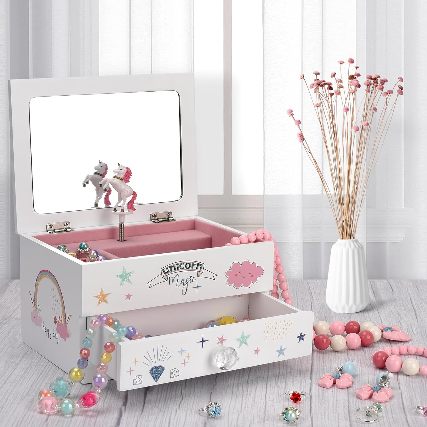 Aliz Unicorn Music Jewelry Box for Girls and Teens - Wooden Jewelry Storage Box with Glittery Unicorn Design - Charming Room Decor and Childhood Memories Keepsake Box (Magic Unicorn) image number 2