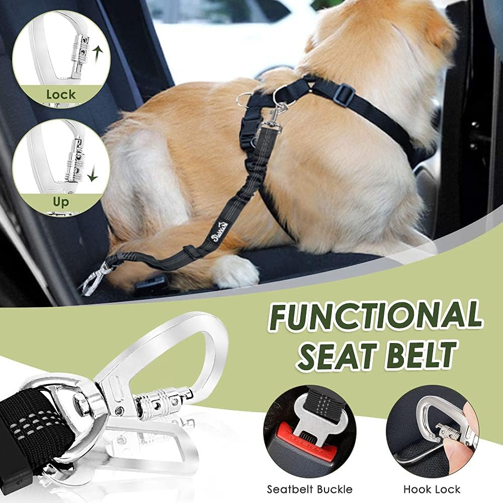 Slowton Dog Car Harness with Seat Belts, 2 in 1 Safety Adjustable Dog Seat Belts for Cars with Clip and Buckle, Breathable Mesh Pet Vest Harness Seatbelts with Secure Elastic Buffer for Travel image number 7