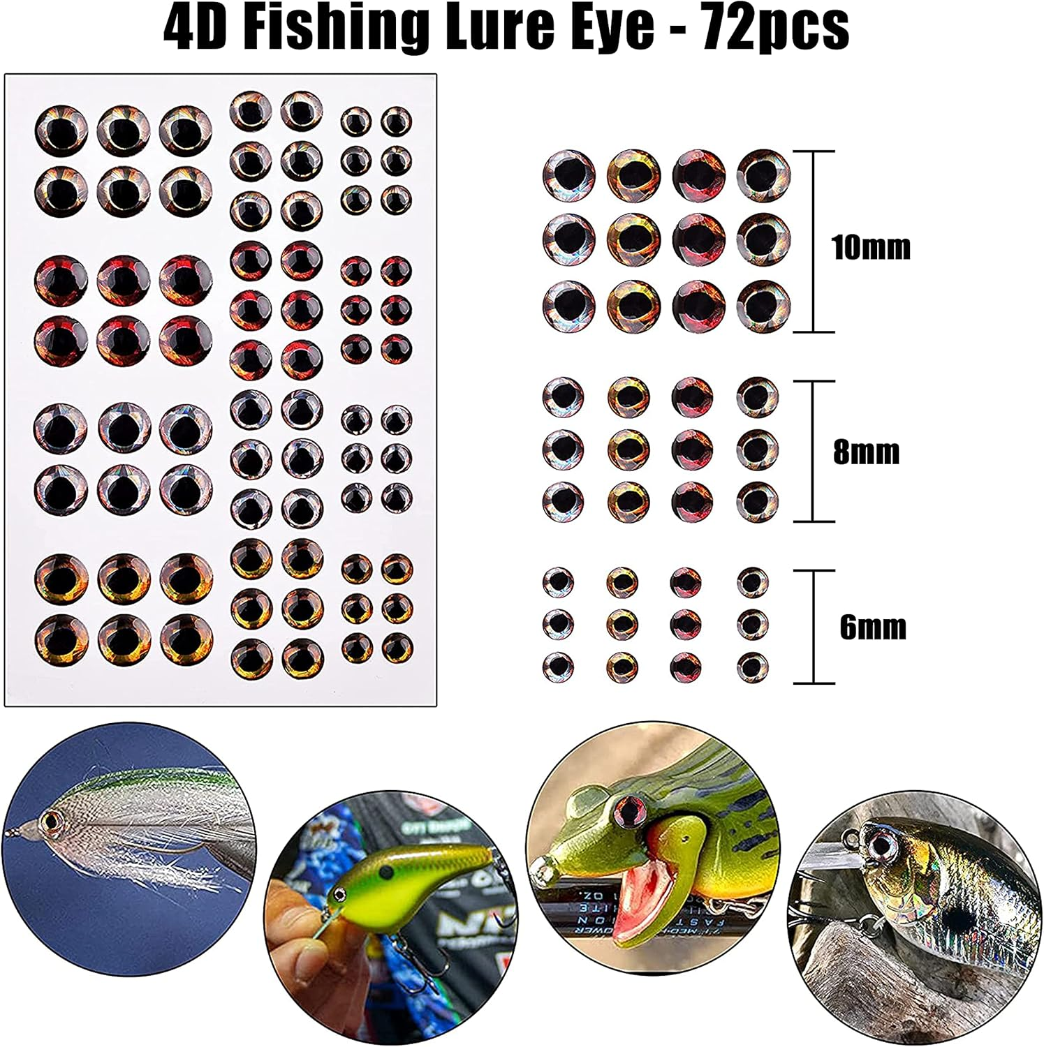Fishing Lure Sticker and Fish Eyes, 342Pcs Holographic Adhesive Flash Lure Tape 3D 4D 5D Realistic Fishing Lure Eyes for Fishing Lure Making DIY Crafts Tool image number 5