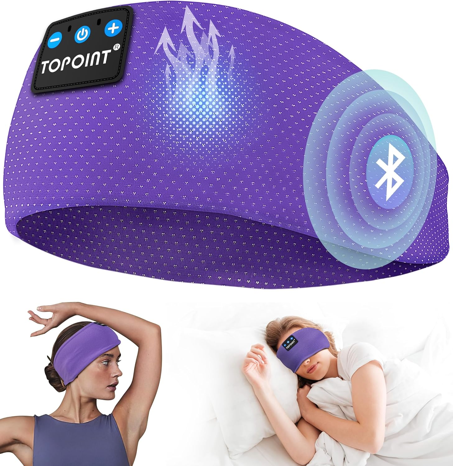 TOPOINT Sleep Headphones Headband Bluetooth 5.4 Sports Headband Earphones Sleeping Bluetooth Wireless with USB C for Women Men Sports Gifts Workout Jogging Yoga Insomnia Air Travel Meditation