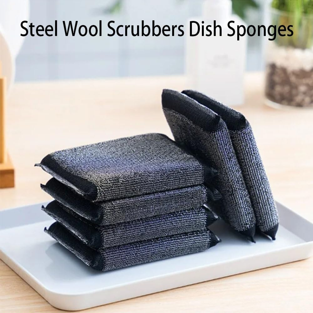 Steel Wool Scrubbers Dish Sponges - Kitchen Scrubbing Pads Pot Scrubber for Kitchen Non Scratch, Soft and Fast Cleaning Scrubber(3Pack) image number 3