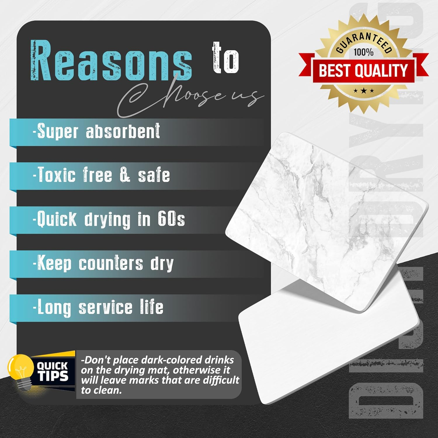 Stone Drying Mat for Kitchen Counter Marble Stone Dish Drying Mat, Super Absorbent Quick Drying Diatomite Stone Dish Drying Mat &mdash; Non-Slip & Heat Resistant, with 8 Non-Slip Mat, 16.5X12.6 White image number 6