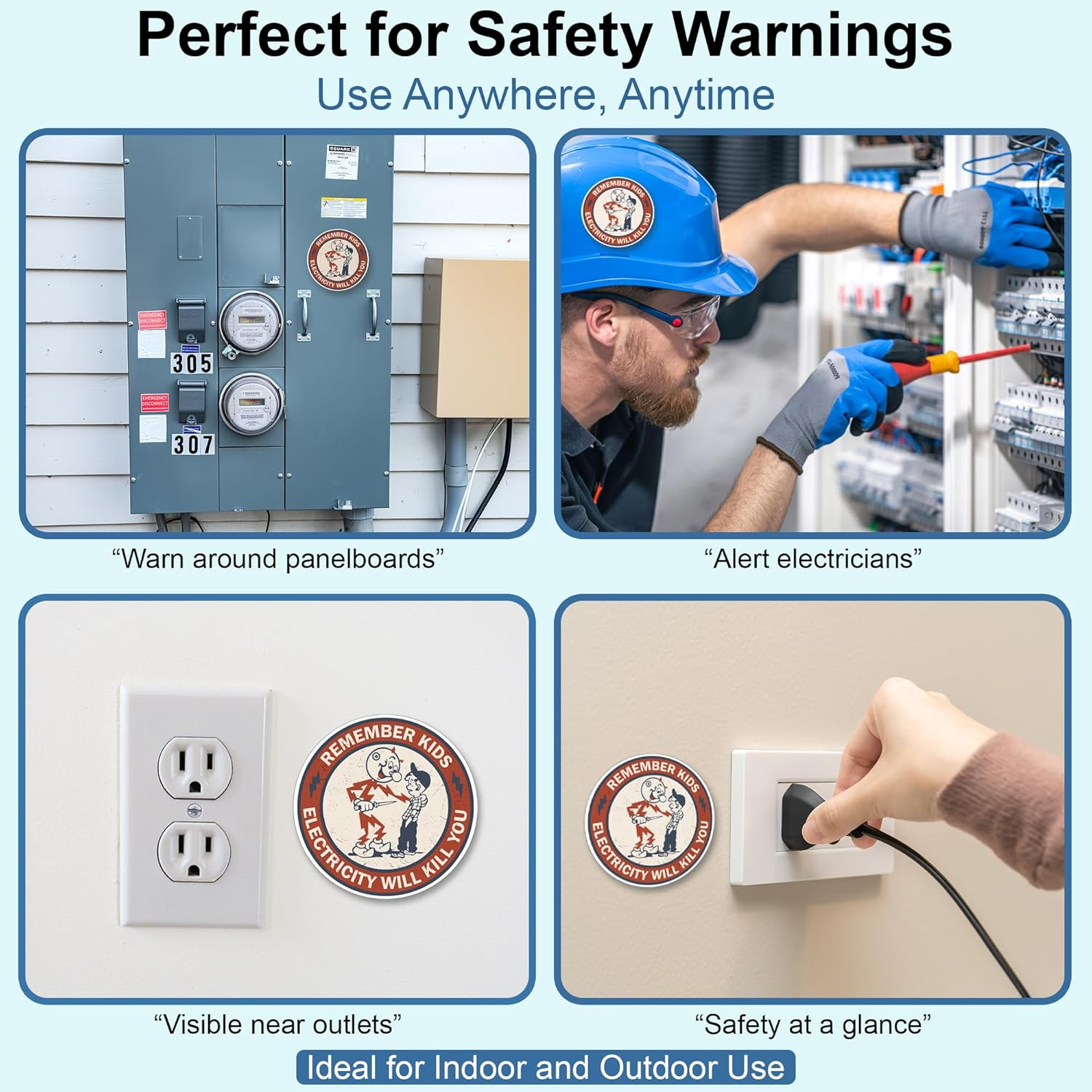 GRITKULTURE Remember Kids Electricity Will Kill You Decal Stickers 10 Pack 2.95 Inch Safety Warning for Hard Hat, Blue Collar, Car, Truck, Window, Reddy Kilowatt, Outlets image number 4