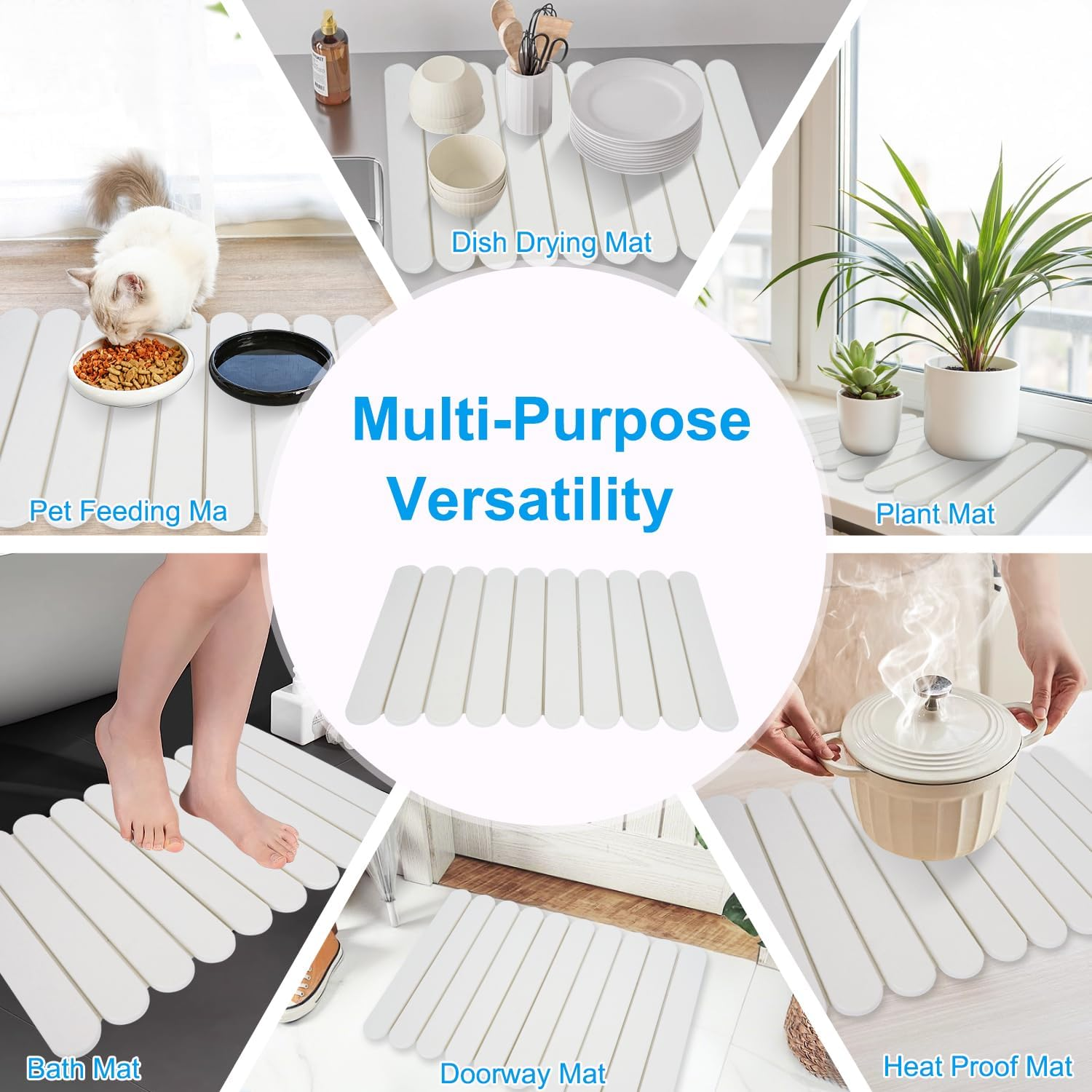 Foldable Stone Dish Drying Mat: Large 24"X16" Absorbent Diatomaceous Earth Mat for Kitchen Counter | Quick Drying & Heat-Resistant for Dishes Bottles Cups with 2 Coasters image number 1