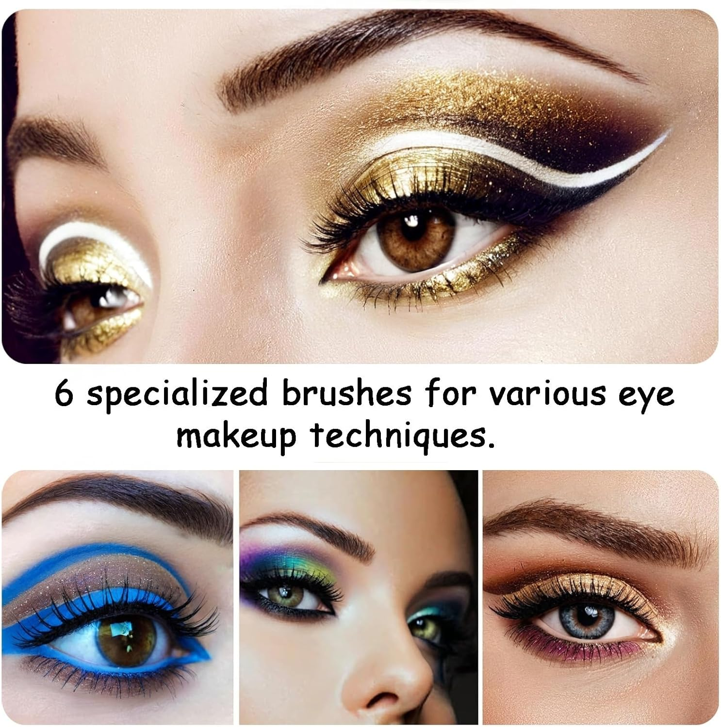 6PCS Eye Makeup Brush Set with Storage Bag, Angled & Blending Brushes for Precise Eyeshadow Application, Smudging & Defining - Black, Essential Beauty Tools for Flawless Makeup Looks