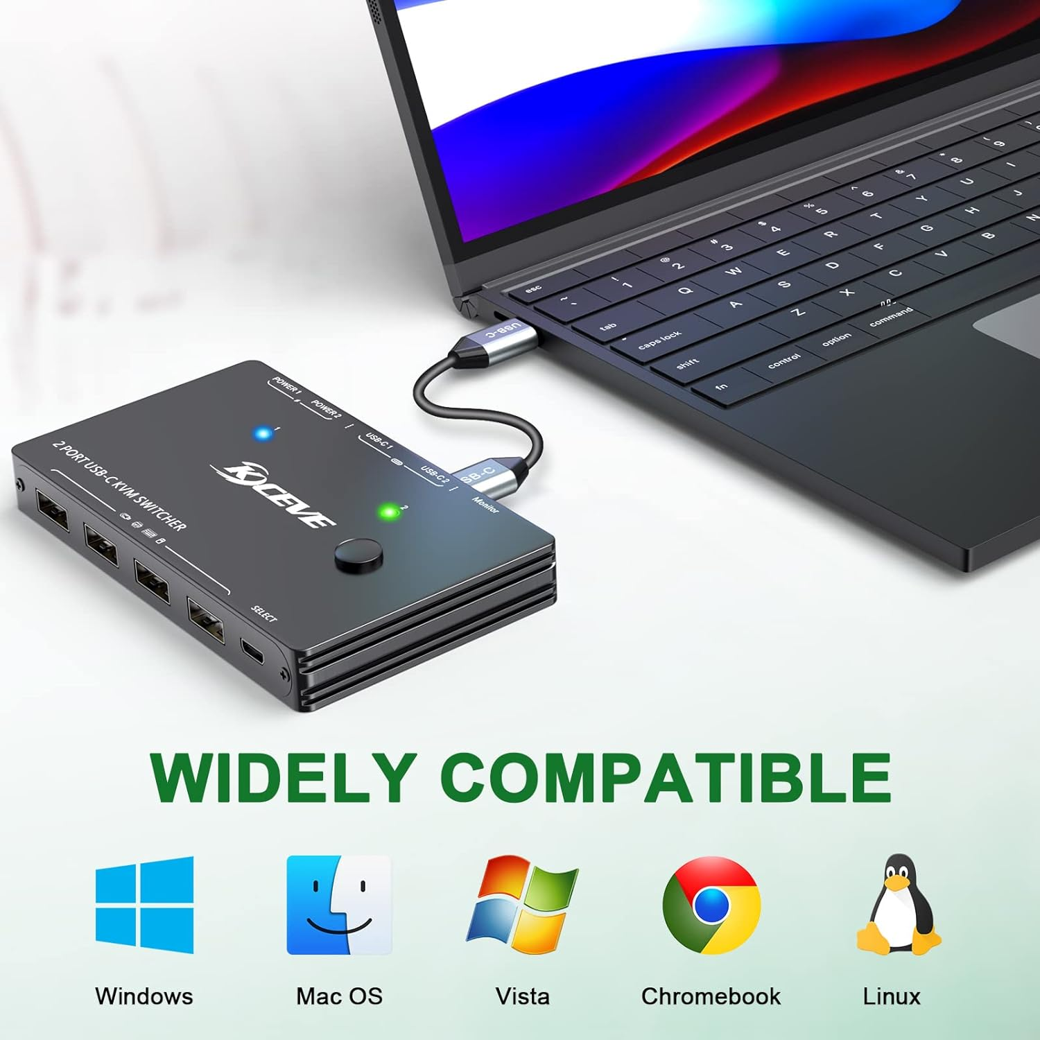USB Type-C KVM Switch, 2 Port USB C KVM Switcher Box Support 4K@60Hz for 2 Computers Share Keyboard Mouse and 1 Monitor, Support 100W PD Fast Power Delivery image number 1
