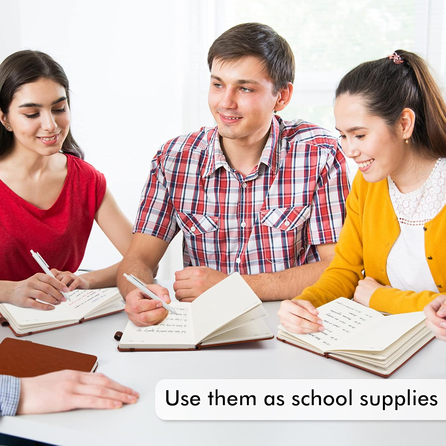 Feela 3 Pack Notebook Journals Bulk with 3 Black Pens, A5 Hardcover Notebooks Classic Ruled Lined Journal Set with Pen Holder for Work Business Journaling Note Taking, 120 GSM, 5.1&rdquo;X8.3&rdquo;, Brown image number 5